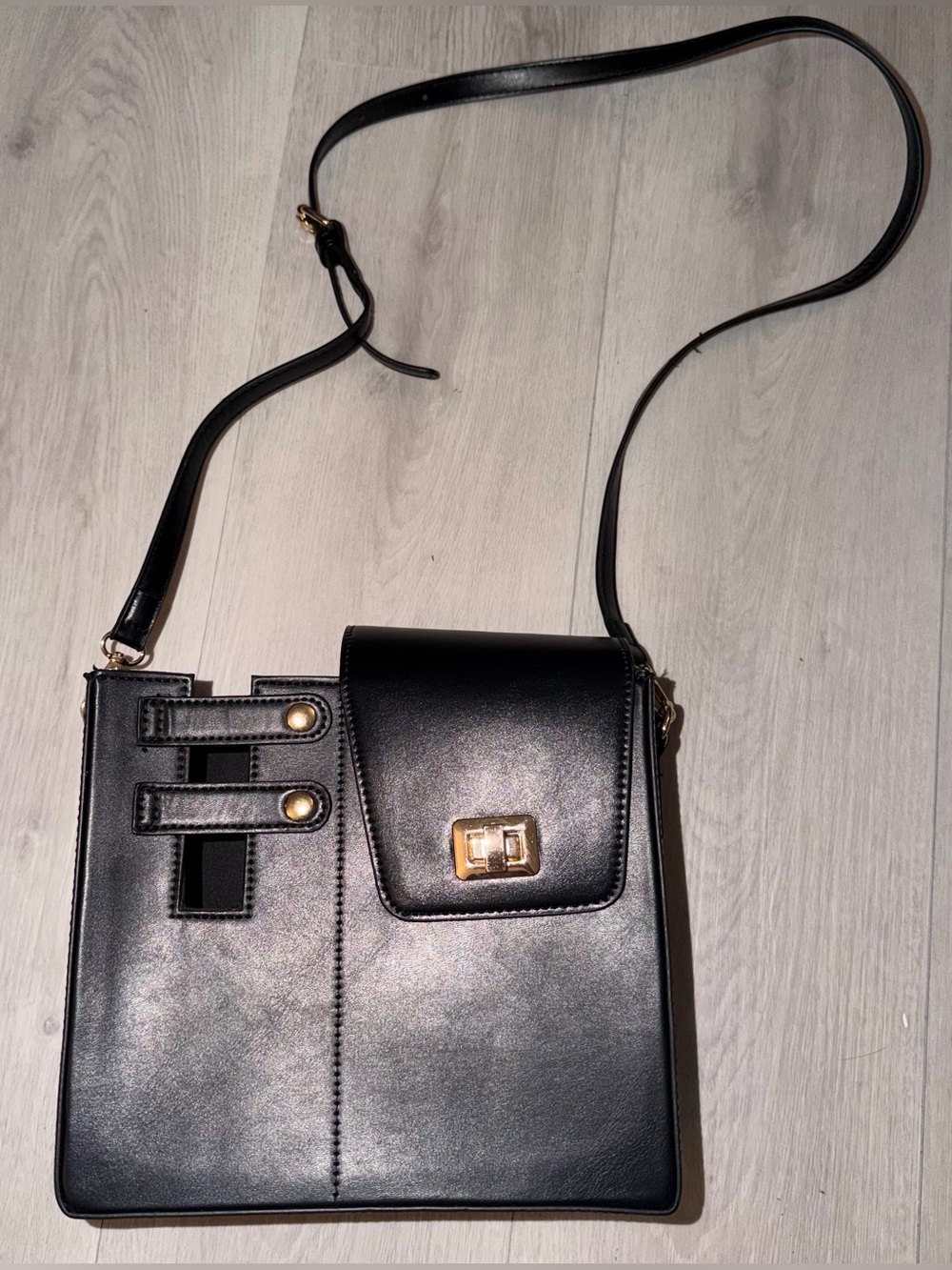 Black Structured Crossbody Bag with Cup Holder - Picture 10 of 14